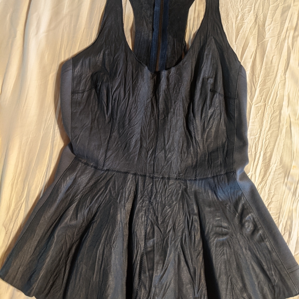 illia 100% Leather Racerback Peplum Top, 6